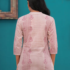Light Pink Pure Cotton Casual Straight Fit 3/4Th Sleeves Top For Women