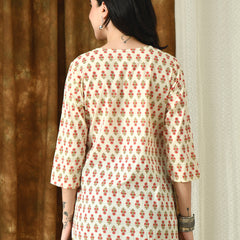 Cream Butti Pure Cotton Casual 3/4th Sleeves Top for women