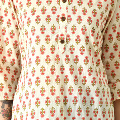 Cream Butti Pure Cotton Casual 3/4th Sleeves Top for women