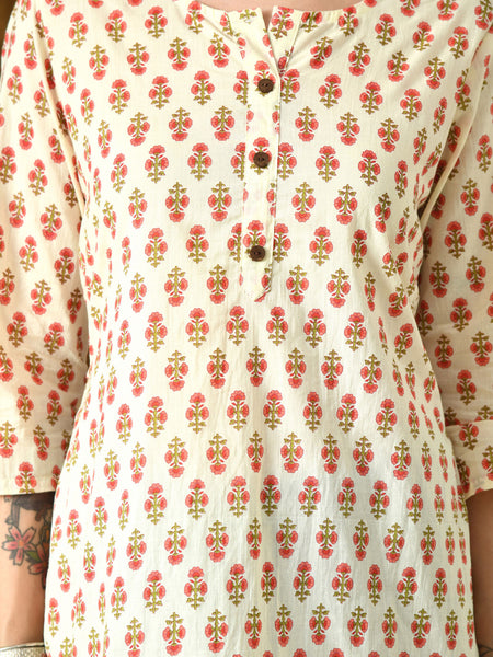 Cream Butti Pure Cotton Casual 3/4th Sleeves Top for women