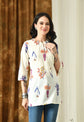 Cream Floral Pure Cotton Casual 3/4th Sleeves Top for women