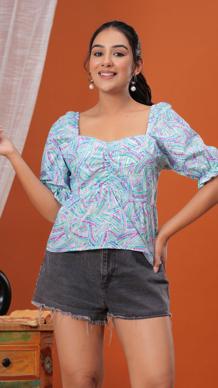 Colourful WiFi Pure Cotton Casual Relaxed Fit Half Sleeves Crop Top For Women