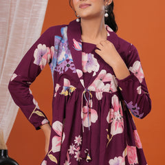 Purple Flower Pure Cotton Casual Full Sleeves Top For Women