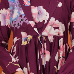 Purple Flower Pure Cotton Casual Full Sleeves Top For Women