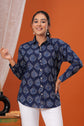 Blue Batik Cotton Casual Full Sleeves Shirt For Women