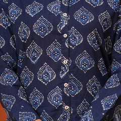 Blue Batik Cotton Casual Full Sleeves Shirt For Women