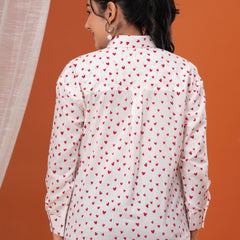 Red Heart Pure Cotton Casual Full Sleeves Shirt For Women