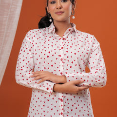 Red Heart Pure Cotton Casual Full Sleeves Shirt For Women