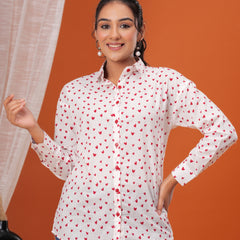 Red Heart Pure Cotton Casual Full Sleeves Shirt For Women