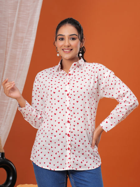 Red Heart Pure Cotton Casual Full Sleeves Shirt For Women