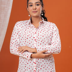 Red Heart Pure Cotton Casual Full Sleeves Shirt For Women