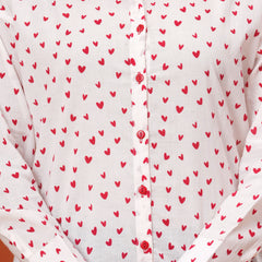 Red Heart Pure Cotton Casual Full Sleeves Shirt For Women