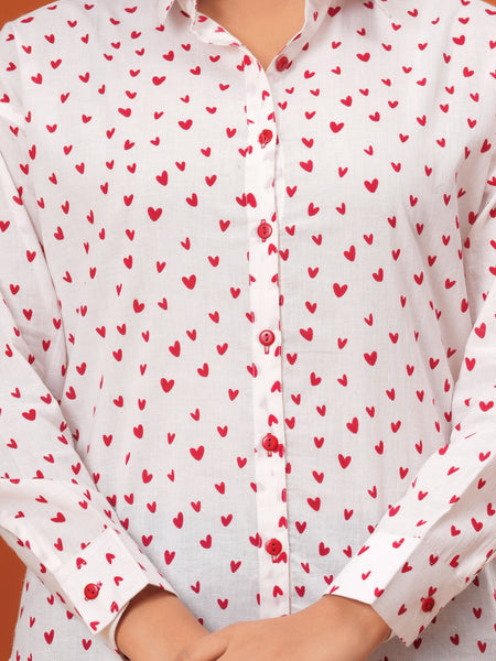 Red Heart Pure Cotton Casual Full Sleeves Shirt For Women