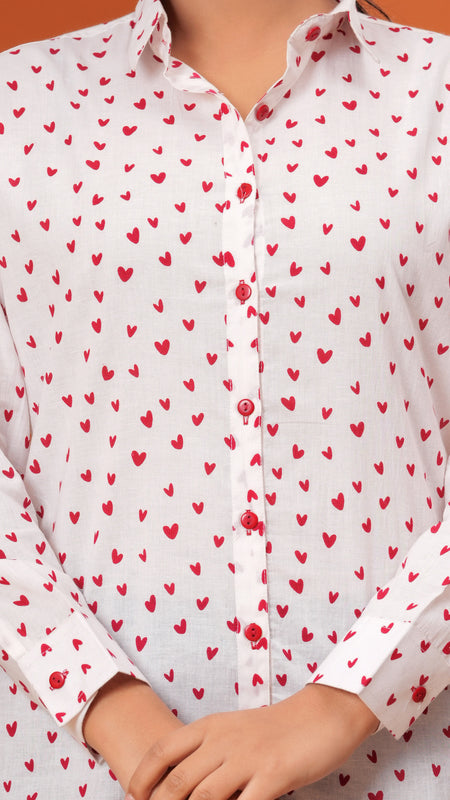 Red Heart Pure Cotton Casual Full Sleeves Shirt For Women