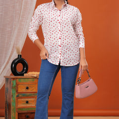 Red Heart Pure Cotton Casual Full Sleeves Shirt For Women