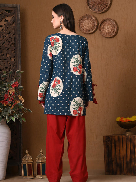 Teal Circle Rose Farshi Salwar Set
