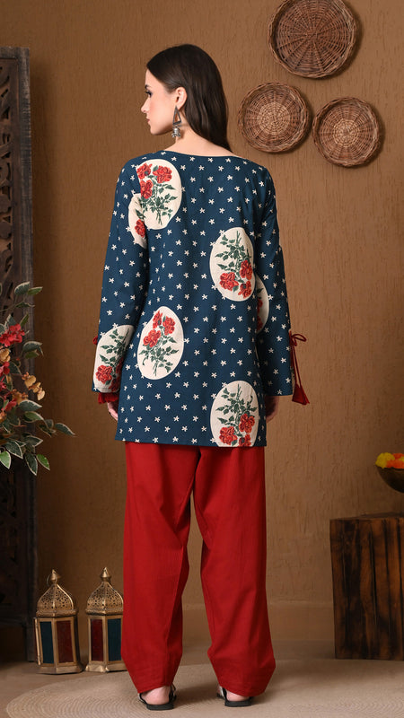 Teal Circle Rose Farshi Salwar Set