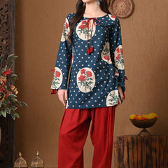 Teal Circle Rose Farshi Salwar Set