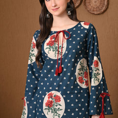 Teal Circle Rose Farshi Salwar Set
