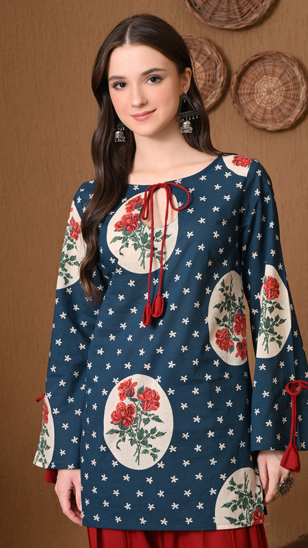 Teal Circle Rose Farshi Salwar Set