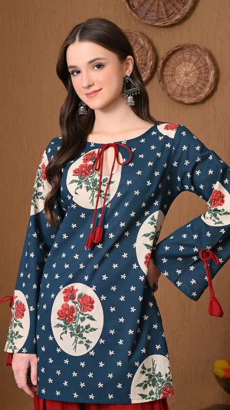 Teal Circle Rose Farshi Salwar Set