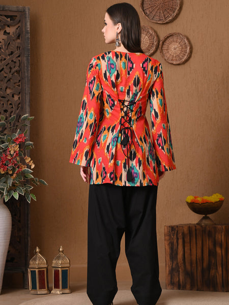 Coral Ikat Farshi Salwar Set