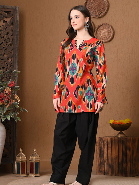 Coral Ikat Farshi Salwar Set