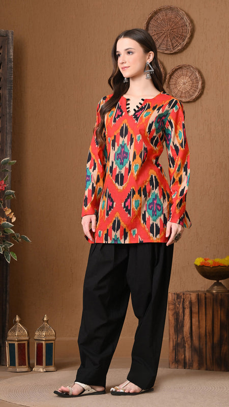 Coral Ikat Farshi Salwar Set