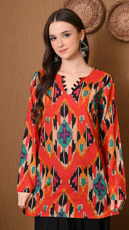 Coral Ikat Farshi Salwar Set
