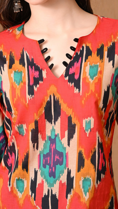 Coral Ikat Farshi Salwar Set