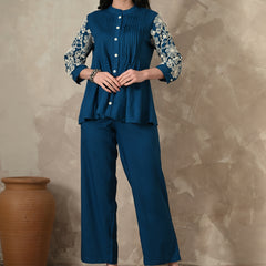 Blue Embroidery Co-ords