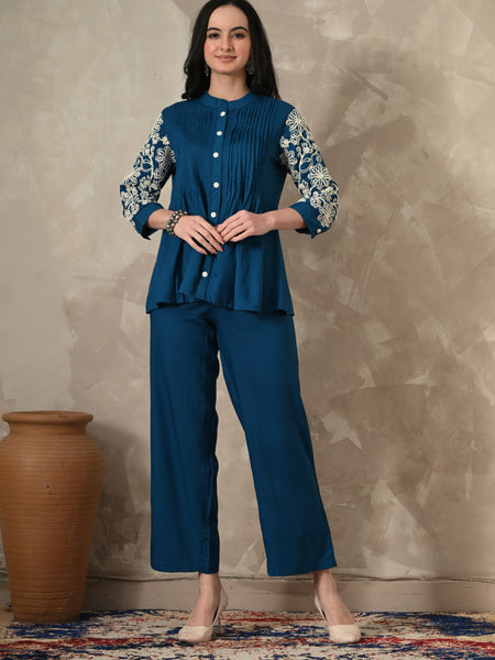 Blue Embroidery Co-ords