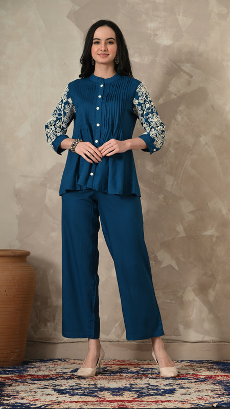 Blue Embroidery Co-ords