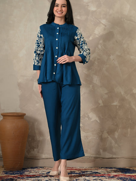 Blue Embroidery Co-ords