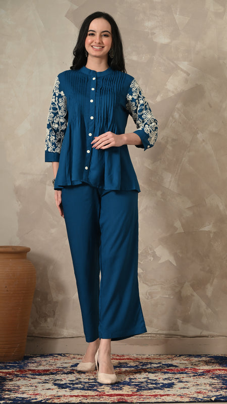 Blue Embroidery Co-ords