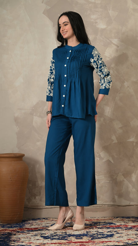 Blue Embroidery Co-ords