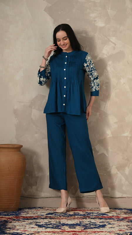 Blue Embroidery Co-ords