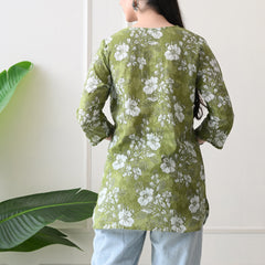 Dusty Mehendi Flower Pure Cotton Casual 3/4th Sleeves Top for women