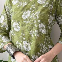 Dusty Mehendi Flower Pure Cotton Casual 3/4th Sleeves Top for women