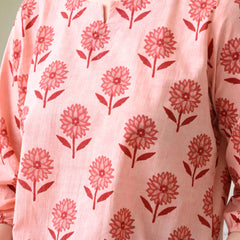 Peach Daisy Pure Cotton Casual 3/4th Sleeves Top for women
