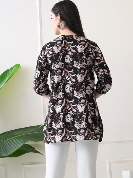 Black Jal Pure Cotton Casual 3/4th Sleeves Top for women