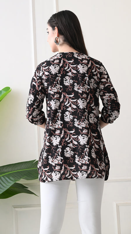 Black Jal Pure Cotton Casual 3/4th Sleeves Top for women