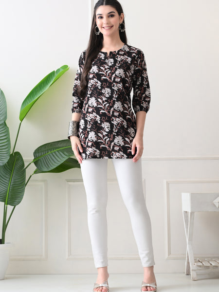 Black Jal Pure Cotton Casual 3/4th Sleeves Top for women