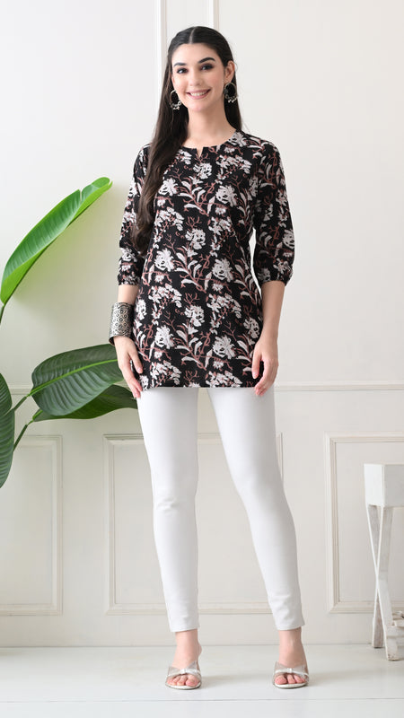 Black Jal Pure Cotton Casual 3/4th Sleeves Top for women