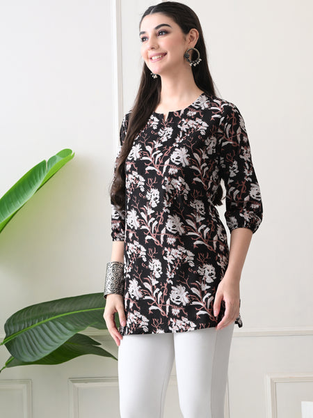 Black Jal Pure Cotton Casual 3/4th Sleeves Top for women