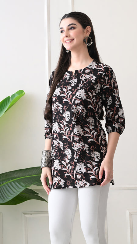 Black Jal Pure Cotton Casual 3/4th Sleeves Top for women