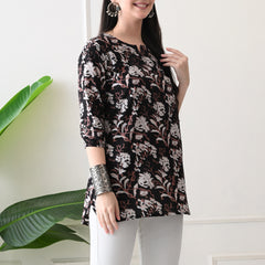 Black Jal Pure Cotton Casual 3/4th Sleeves Top for women