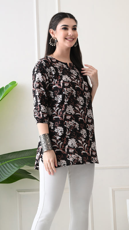 Black Jal Pure Cotton Casual 3/4th Sleeves Top for women