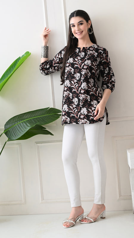 Black Jal Pure Cotton Casual 3/4th Sleeves Top for women