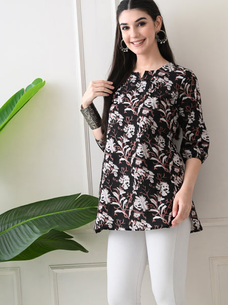 Black Jal Pure Cotton Casual 3/4th Sleeves Top for women